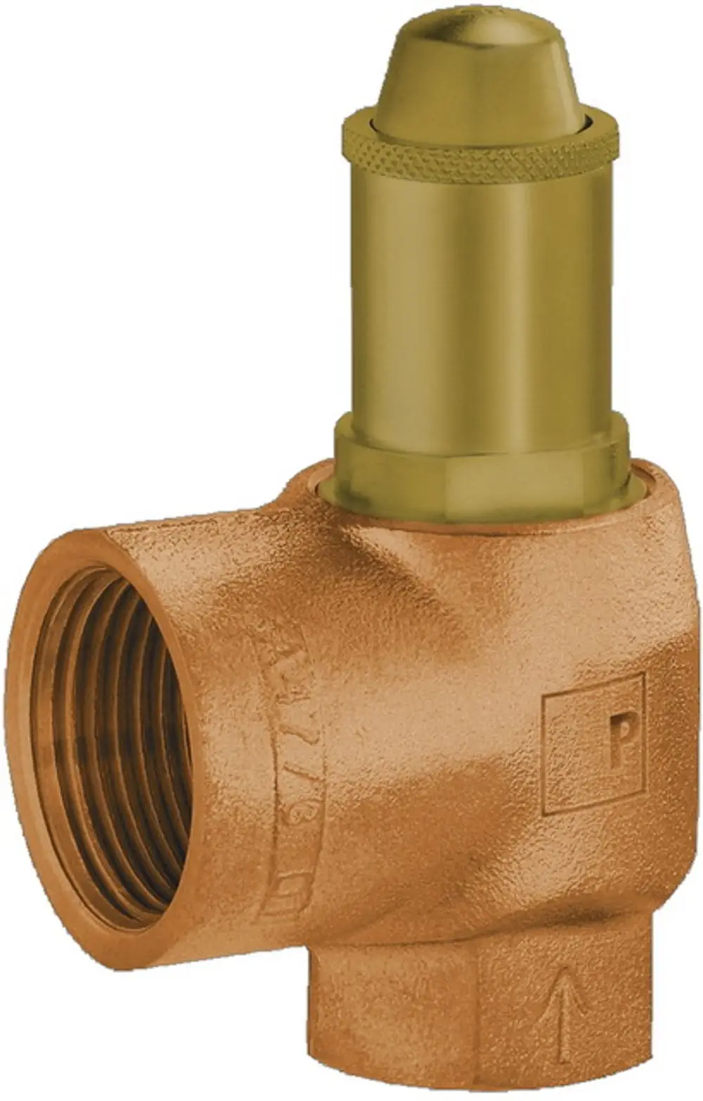 Sicherheitsventil aus Rotguss mit einer Anschlussmöglichkeit, hergestellt von IMI Hydronic Engineering, zur Druckregulierung in hydraulischen Systemen.